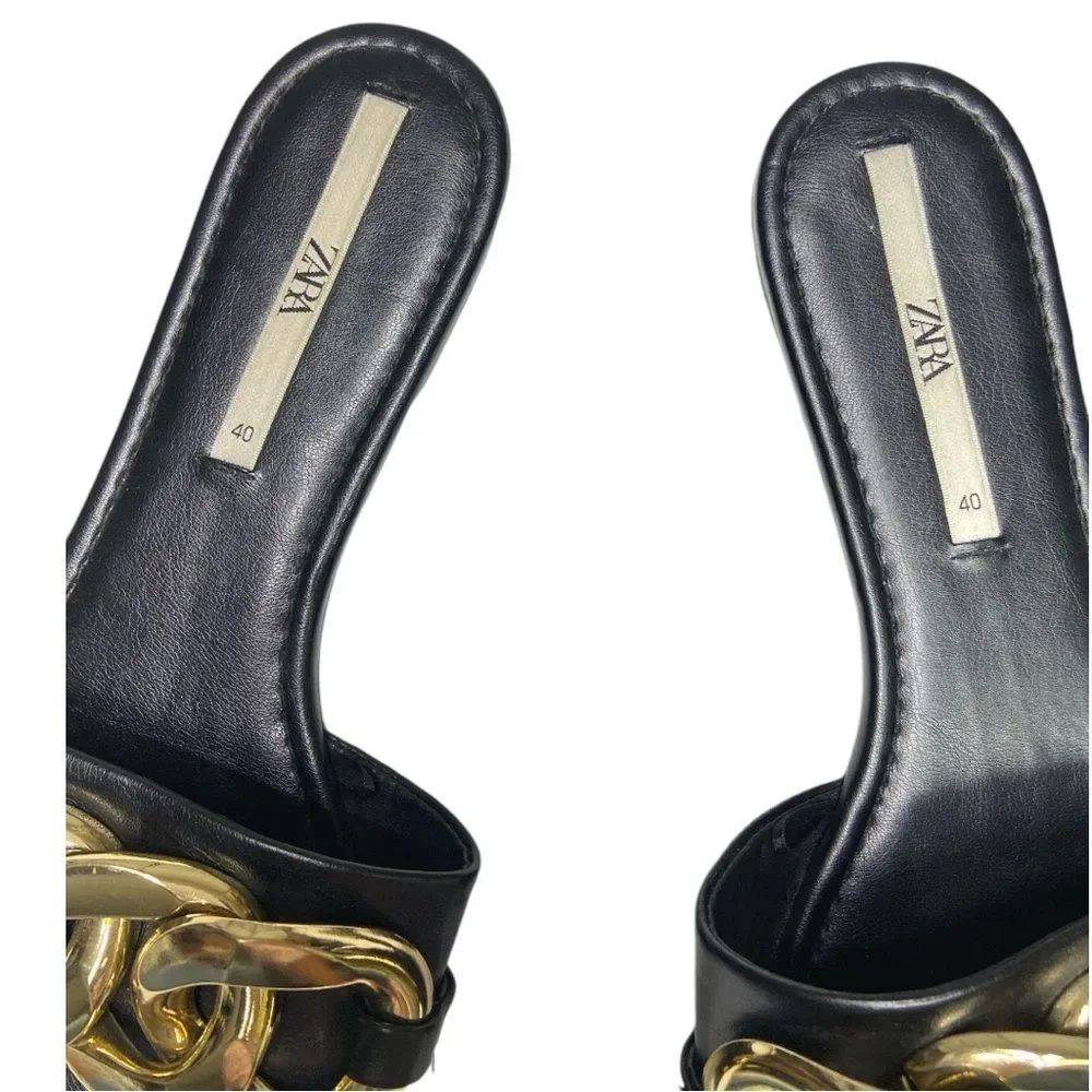 Zara Chain Trim Beach SummerSandals Square Open Toe size 40/9 - Picture 4 of 7